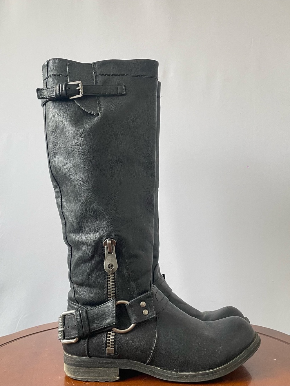Arnold Churgin Black Leather Knee-high Riding Boots | US 8